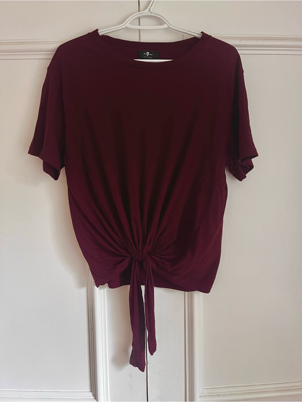 Seven For All Mankind, Tie-Front Short Sleeve Top - Burgundy